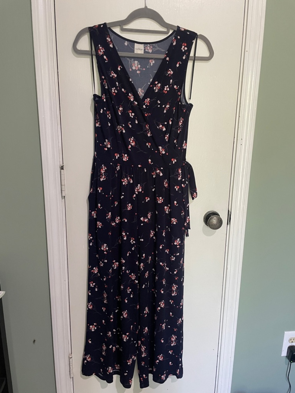 Kaileigh Navy Floral faux wrap wide-leg cropped jumpsuit